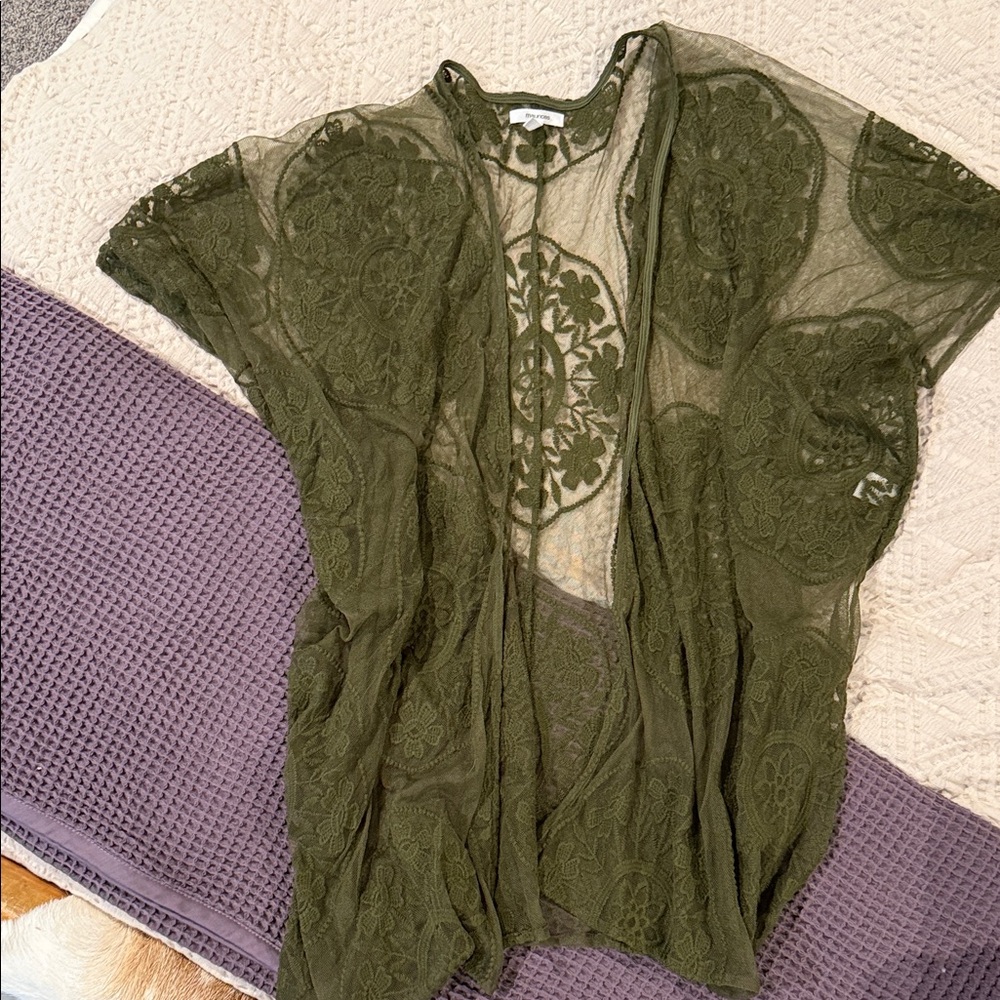 Maurices Olive Lace Kimono